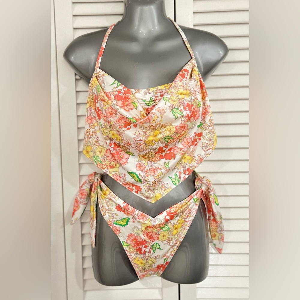 Tie-Neck Halter Bikini Top (sz L)/Tie-Side Brazilian Bikini Bottom (sz XL)  NWOT